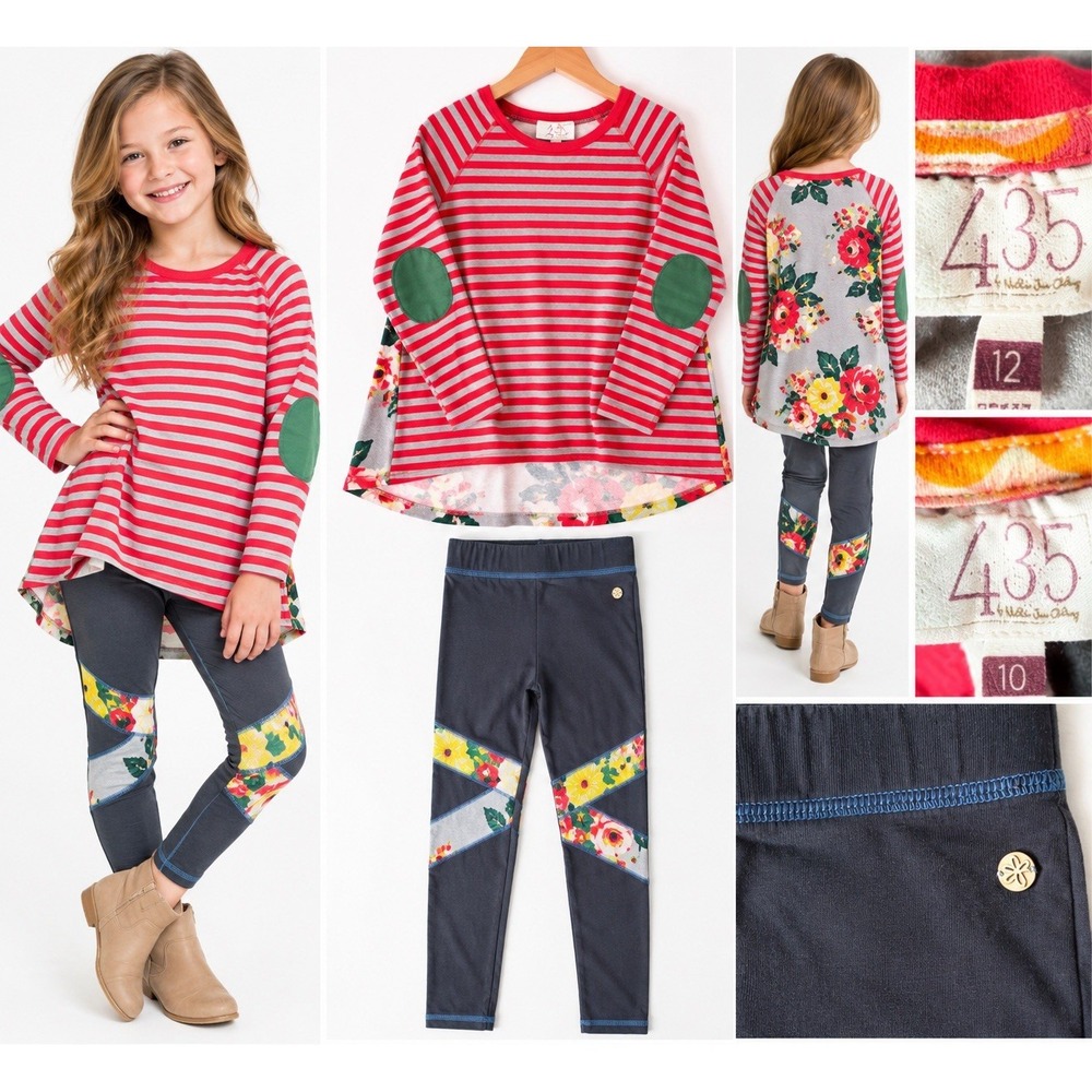 435 Collection Girls Floral Stripe Tunic Size 12 Leggings Size 10 Outfit Set